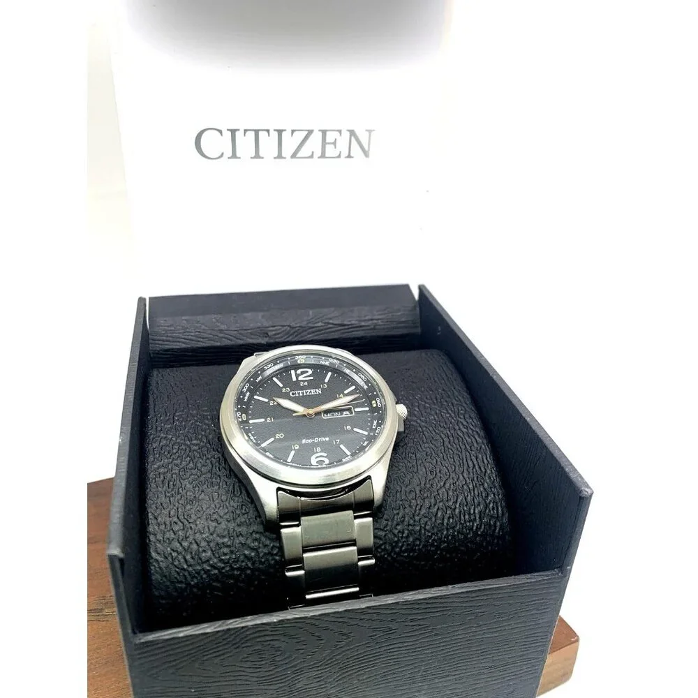 Citizen Men's Watch AW0110-58E Eco Drive Black Dial Day Date Silver Steel 44mm